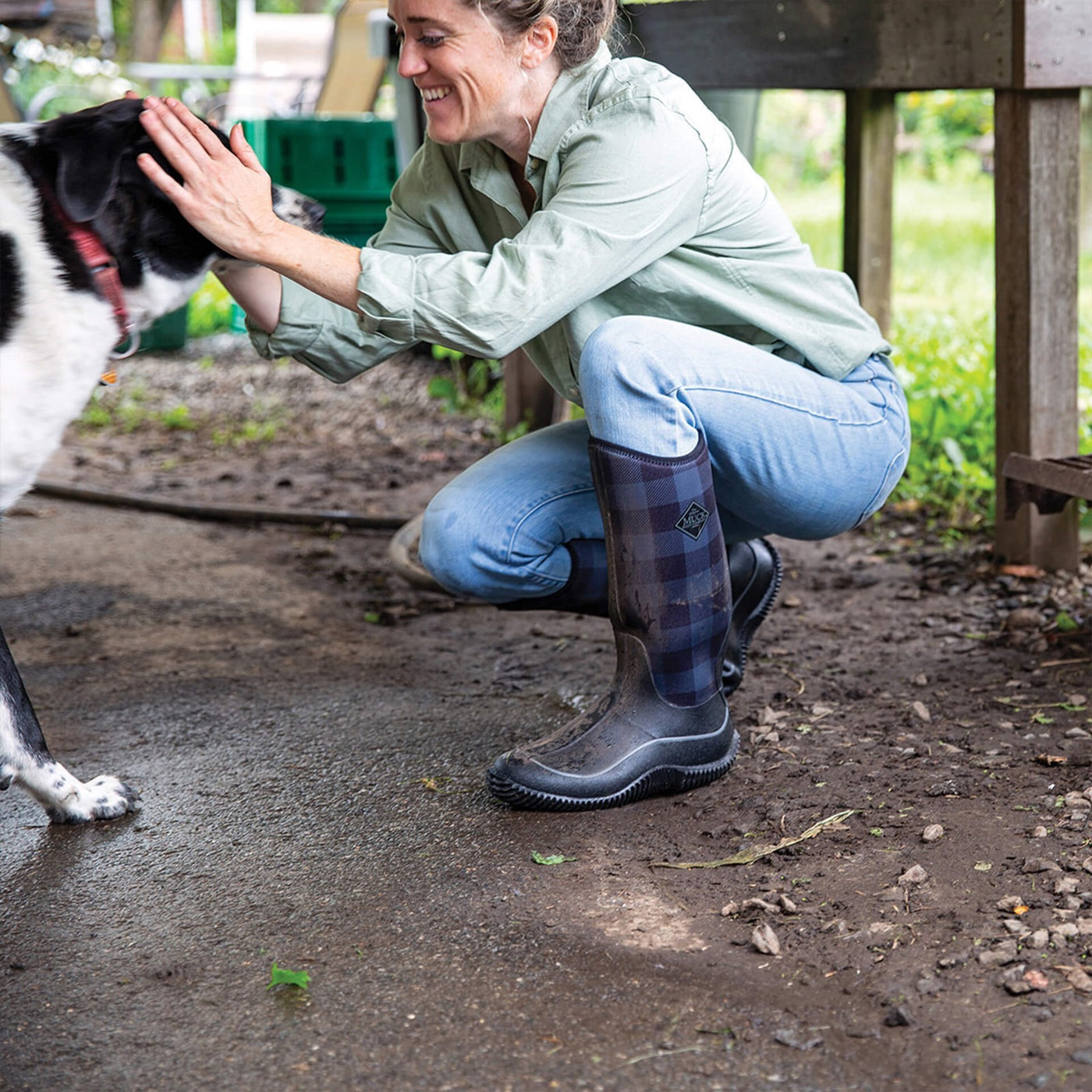 Damen Hale Stiefel Schwarz-Grau-Karomuster