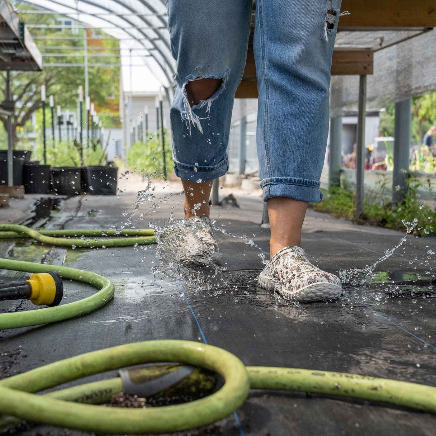 Damen Muckster Lite Clogs Hellgrau-Blumenmuster